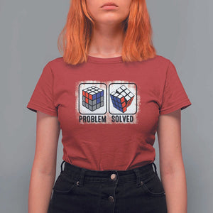 Competitive Puzzle Cube Rubik T Shirt For Women Problem Solved Vintage Speed Cubing TS11 Red Print Your Wear