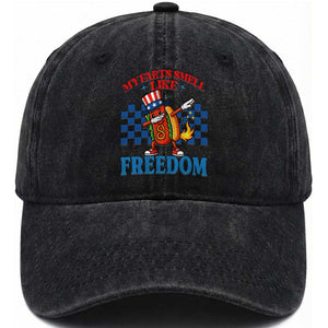 Funny My Farts Smell Like Freedom Washed Cotton Baseball Cap July 4th Hot Dog Lover TS11 Washed Cap Universal Fit Black Print Your Wear