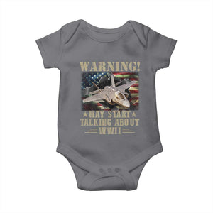 Warning May Start Talking About WWII Baby Onesie American Flag Fighter Jet TS11 Charcoal Print Your Wear
