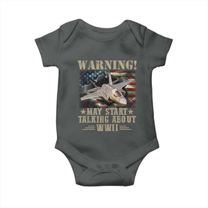 Warning May Start Talking About WWII Baby Onesie American Flag Fighter Jet TS11 Dark Heather Print Your Wear