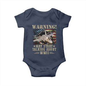 Warning May Start Talking About WWII Baby Onesie American Flag Fighter Jet TS11 Navy Print Your Wear