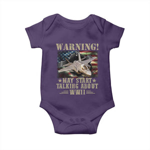 Warning May Start Talking About WWII Baby Onesie American Flag Fighter Jet TS11 Purple Print Your Wear