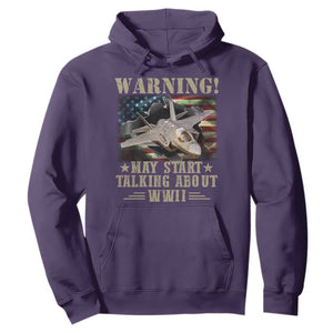 Warning May Start Talking About WWII Hoodie American Flag Fighter Jet TS11 Purple Print Your Wear
