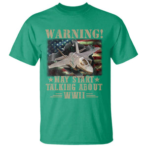Warning May Start Talking About WWII T Shirt American Flag Fighter Jet TS11 Irish Green Print Your Wear