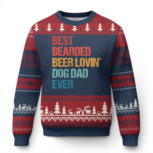 Best Bearded Beer Loving Dog Dad Ever Ugly Christmas Sweater Pet Lover Father's Day TS11 Navy Red Print Your Wear