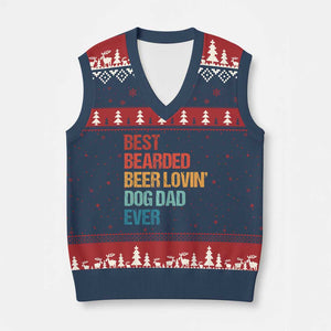 Best Bearded Beer Loving Dog Dad Ever V-Neck Knit Sweater Vest Pet Lover Father's Day TS11 Navy Red Print Your Wear