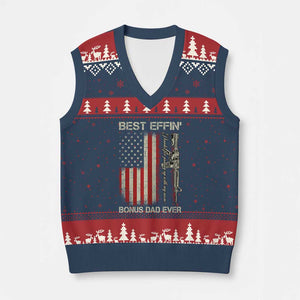 Best Effin Bonus Dad Ever V-Neck Knit Sweater Vest Step Dad Fathers Day Vintage American Flag TS11 Navy Red Print Your Wear