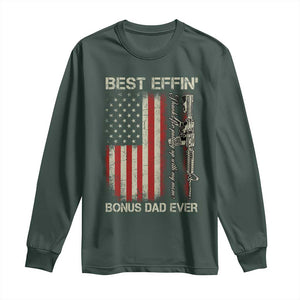 Best Effin Bonus Dad Ever Long Sleeve Shirt Step Dad Fathers Day Vintage American Flag TS11 Dark Forest Green Print Your Wear