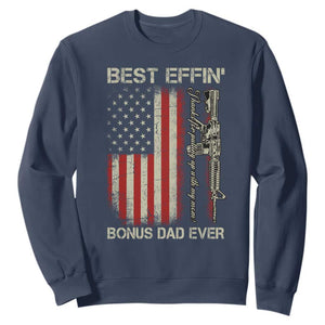Best Effin Bonus Dad Ever Sweatshirt Step Dad Fathers Day Vintage American Flag TS11 Navy Print Your Wear