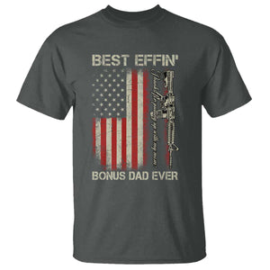 Best Effin Bonus Dad Ever T Shirt Step Dad Fathers Day Vintage American Flag TS11 Dark Heather Print Your Wear