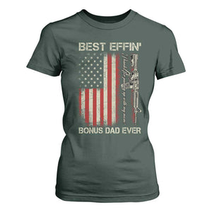 Best Effin Bonus Dad Ever T Shirt For Women Step Dad Fathers Day Vintage American Flag TS11 Dark Forest Green Print Your Wear