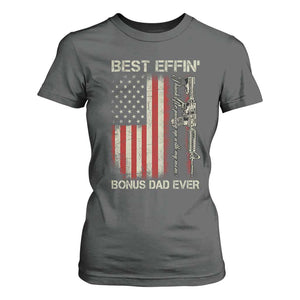 Best Effin Bonus Dad Ever T Shirt For Women Step Dad Fathers Day Vintage American Flag TS11 Dark Heather Print Your Wear
