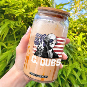 G Dubs George Washington Funny 4th Of July Glass Can Vintage American Flag