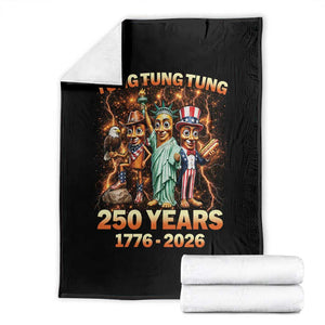 Tung Tung Tung Sahur 250 Years American Throw Blanket Funny Brainrot Meme 4th of July