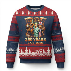 Tung Tung Tung Sahur 250 Years American Ugly Christmas Sweater Funny Brainrot Meme 4th of July