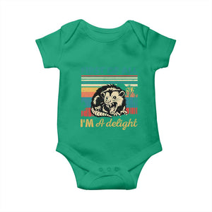 Funny First Of All I Am A Delight Baby Onesie Retro Angry Opossum TS11 Irish Green Print Your Wear