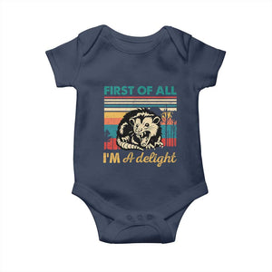 Funny First Of All I Am A Delight Baby Onesie Retro Angry Opossum TS11 Navy Print Your Wear