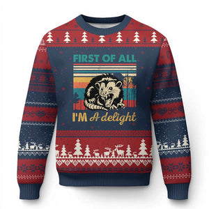 Funny First Of All I Am A Delight Ugly Christmas Sweater Retro Angry Opossum TS11 Navy Red Print Your Wear