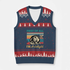 Funny First Of All I Am A Delight V-Neck Knit Sweater Vest Retro Angry Opossum TS11 Navy Red Print Your Wear
