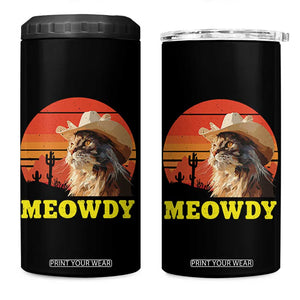 Funny Meowdy 4 in 1 Can Cooler Tumbler Country Music Western Cowboy Cat TS11 One Size: 16 oz Black Print Your Wear
