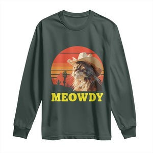 Funny Meowdy Long Sleeve Shirt Country Music Western Cowboy Cat TS11 Dark Forest Green Print Your Wear