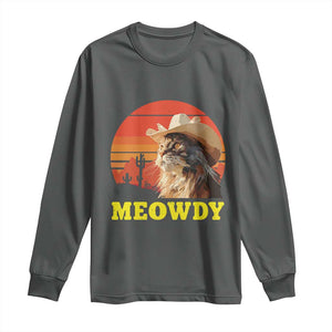 Funny Meowdy Long Sleeve Shirt Country Music Western Cowboy Cat TS11 Dark Heather Print Your Wear