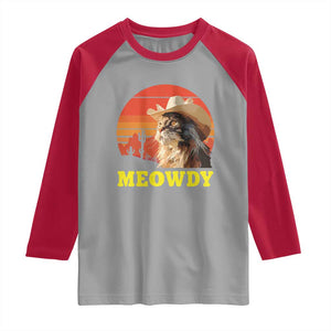 Funny Meowdy Raglan Shirt Country Music Western Cowboy Cat TS11 Sport Gray Red Print Your Wear