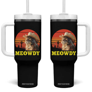 Funny Meowdy Tumbler With Handle Country Music Western Cowboy Cat TS11 One Size: 40 oz Black Print Your Wear