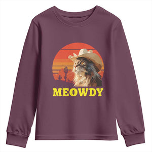 Funny Meowdy Youth Sweatshirt Country Music Western Cowboy Cat TS11 Maroon Print Your Wear