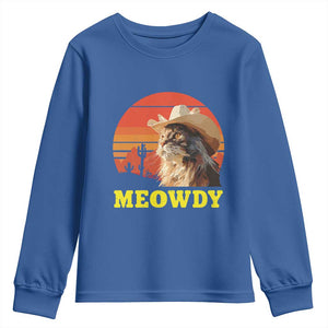 Funny Meowdy Youth Sweatshirt Country Music Western Cowboy Cat TS11 Royal Blue Print Your Wear