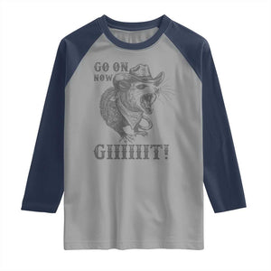 Funny Cowboy Opossum Raglan Shirt Go On Now Git Western Country Opossum TS11 Sport Gray Navy Print Your Wear
