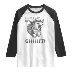 Funny Cowboy Opossum Raglan Shirt Go On Now Git Western Country Opossum TS11 White Black Print Your Wear