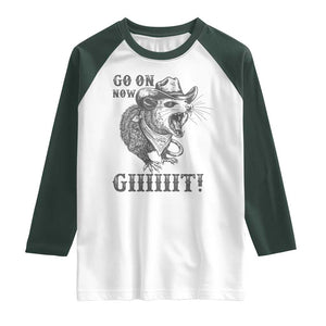 Funny Cowboy Opossum Raglan Shirt Go On Now Git Western Country Opossum TS11 White Dark Forest Green Print Your Wear