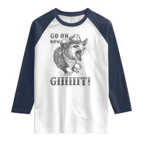 Funny Cowboy Opossum Raglan Shirt Go On Now Git Western Country Opossum TS11 White Navy Print Your Wear