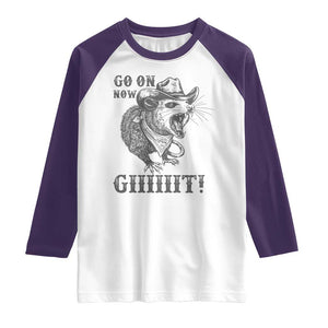 Funny Cowboy Opossum Raglan Shirt Go On Now Git Western Country Opossum TS11 White Purple Print Your Wear