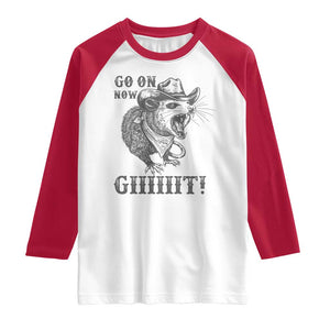 Funny Cowboy Opossum Raglan Shirt Go On Now Git Western Country Opossum TS11 White Red Print Your Wear