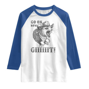 Funny Cowboy Opossum Raglan Shirt Go On Now Git Western Country Opossum TS11 White Royal Print Your Wear