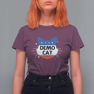 Funny American Cat T Shirt For Women Demo Cat Star US Flag TS11 Maroon Print Your Wear