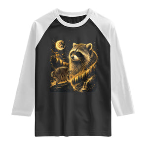 Jimothy Raccoon Howling at The Moon Parody 90s Retro Raglan Shirt