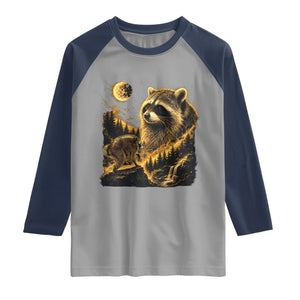 Jimothy Raccoon Howling at The Moon Parody 90s Retro Raglan Shirt