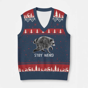 Jimothy the Raccoon Funny Stay Weird V-Neck Knit Sweater Vest Seattle Short Spine Trash Panda
