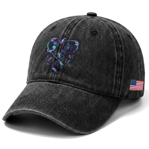 Suicide Prevention Awareness Washed Cotton Baseball Cap Choose Life Love Heart Semicolon Butterfly
