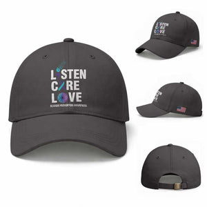 Suicide Prevention Awareness Baseball Cap Listen Care Love Semicolon Bird Flower Ribbon