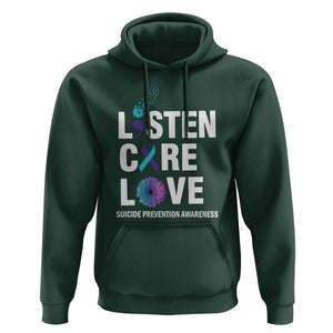 Suicide Prevention Awareness Hoodie Listen Care Love Semicolon Bird Flower Ribbon TS11 Dark Forest Green Print Your Wear