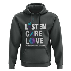 Suicide Prevention Awareness Hoodie Listen Care Love Semicolon Bird Flower Ribbon TS11 Dark Heather Print Your Wear