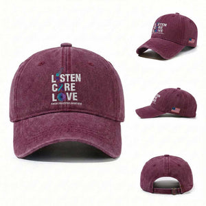 Suicide Prevention Awareness Washed Cotton Baseball Cap Listen Care Love Semicolon Bird Flower Ribbon