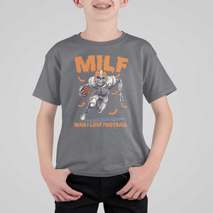 Funny Football Lover T Shirt For Kid MILF Man I Love Football Skeleton Player Bat TS11 Charcoal Print Your Wear