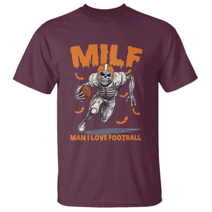 Funny Football Lover T Shirt MILF Man I Love Football Skeleton Player Bat TS11 Maroon Print Your Wear