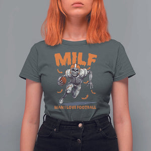 Funny Football Lover T Shirt For Women MILF Man I Love Football Skeleton Player Bat TS11 Dark Heather Print Your Wear
