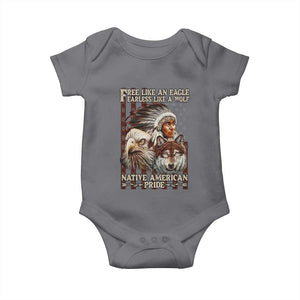 Native American Pride Baby Onesie Free Like An Eagle Fearless Like A Wolf Vintage Flag TS11 Charcoal Print Your Wear